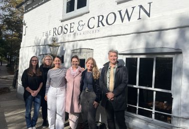 Gladbeck mayor Bettina Weist (second from right) with Enfield counterpart Emma Supple and The Rose and Crown