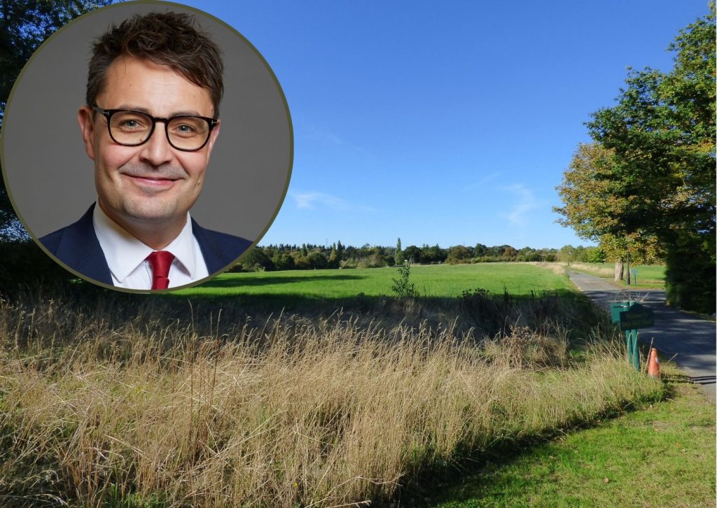 Green Belt land in Crews Hill and (inset) Lord Benjamin Gascoigne
