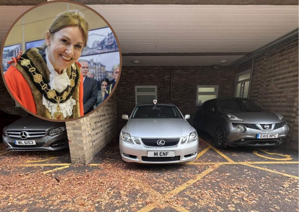 The mayoral vehicle (left) was parked illegally in a disabled bay (credit Amy Bridgeman)