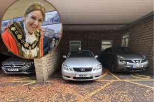 The mayoral vehicle (left) was parked illegally in a disabled bay (credit Amy Bridgeman)