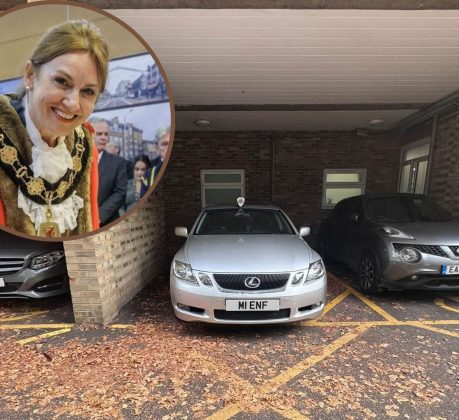 The mayoral vehicle (left) was parked illegally in a disabled bay (credit Amy Bridgeman)