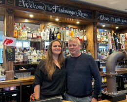 Stephanie and Kevin behind the bar at The Fishmonger's Arms