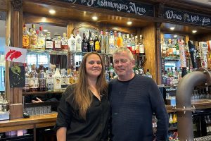 Stephanie and Kevin behind the bar at The Fishmonger's Arms