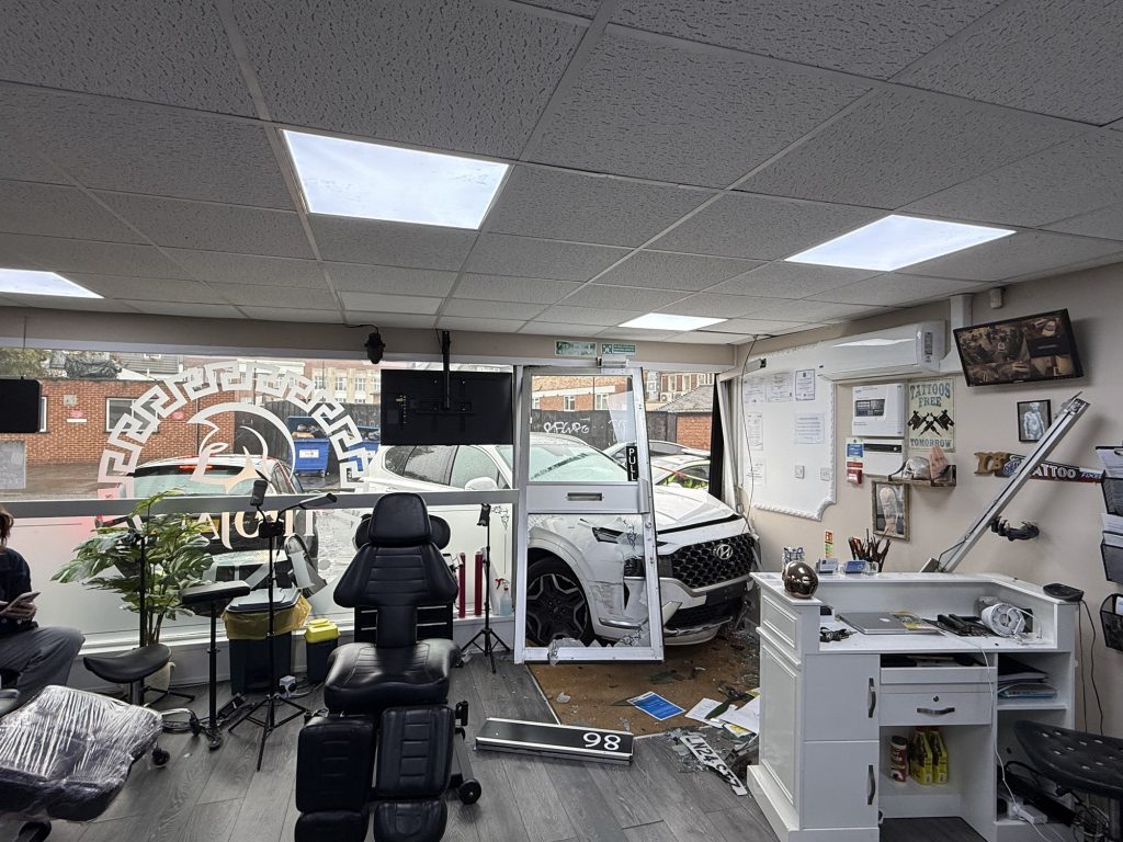 The aftermath of the crash at Tattoo Studio in Southgate